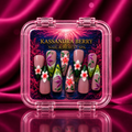 Floral Fantasy handmade 3D botanical press-on nail set in pink Kassandra Berry case