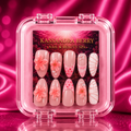 Pink Ribbon Dream sheer pink almond 3D floral pearl bow press-on nail set