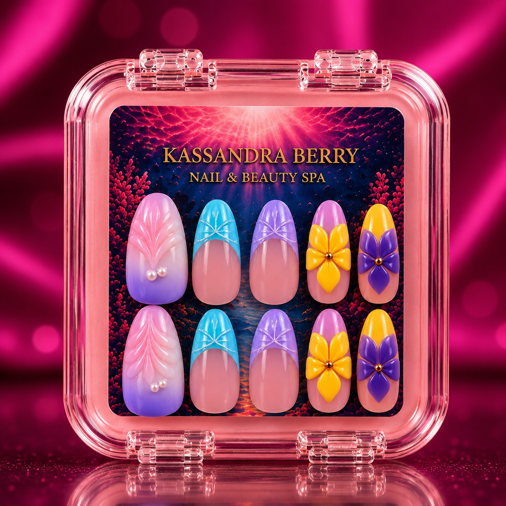 Handmade 3D Floral Press-On Nail Set – Tropical Pastel